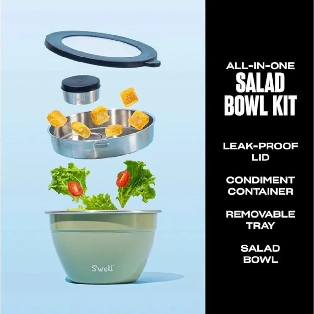 S’well Stainless Steel 64oz Salad Bowl Lunch Kit Travel Floral Boho School Pack
